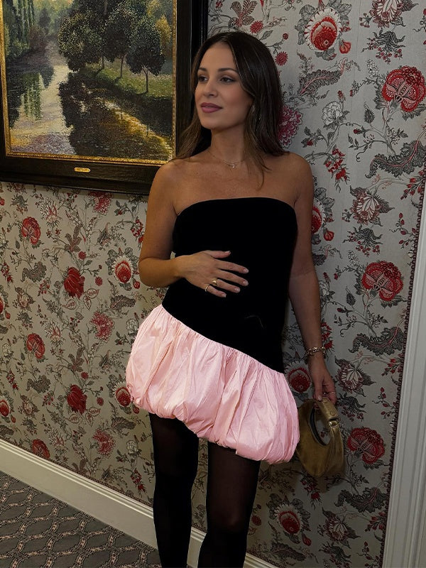 Momsmood Black And Pink Tube Tutu Splicing Cute Party Gendeer Reveal Baby Girl Shower Maternity Mini Dress