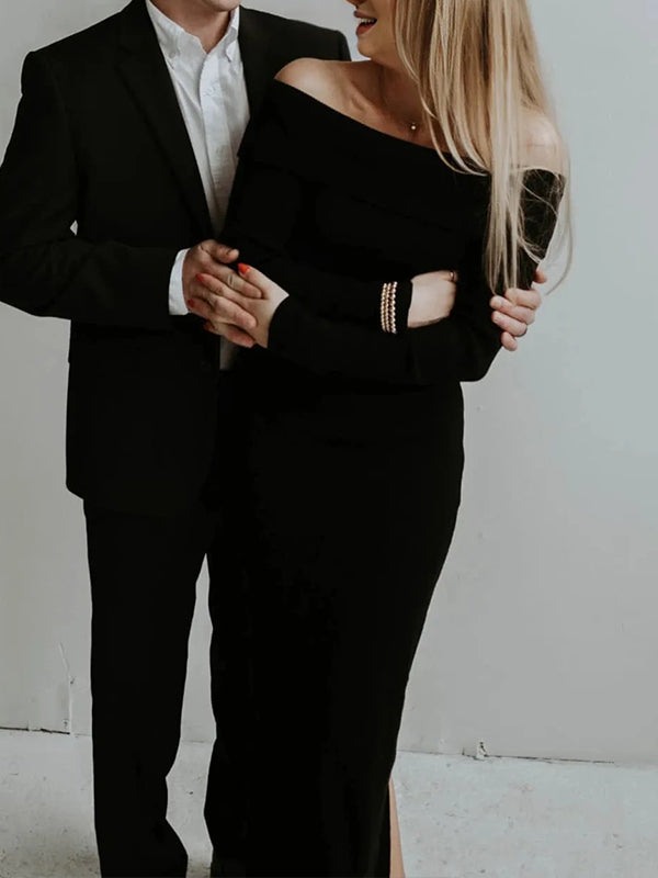 Momsmood Off Shoulder Knit Bodycon Mermaid Going Out Baby Shower Maternity Sweater Maxi Dress