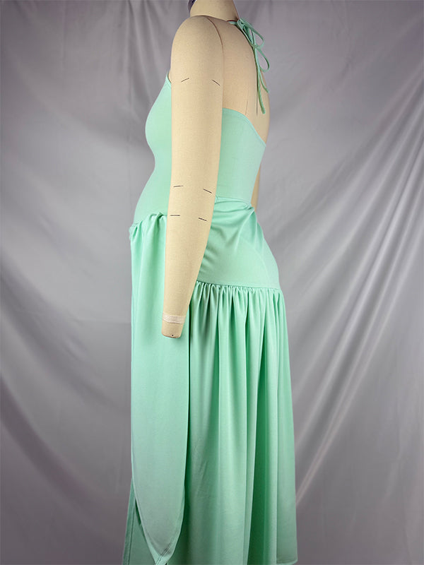 Green Side Slit Backless Bodysuit Baby Shower Maternity Maxi Dress