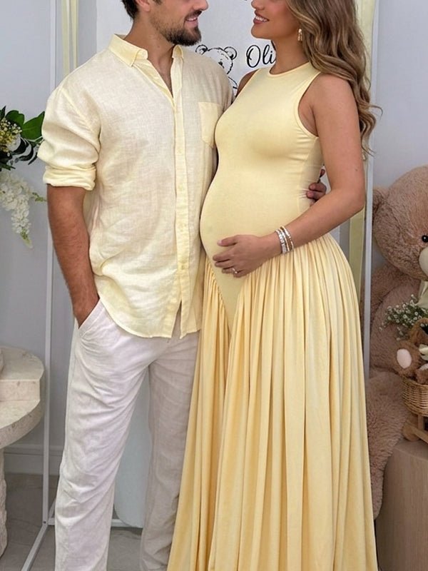 Round Neck Ruched Draped Curved drop waist Bodycon Maternity Maxi Dress