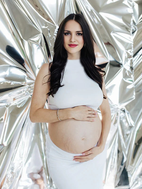 White Round Neck Two Piece Maternity Photoshoot Maxi Dress