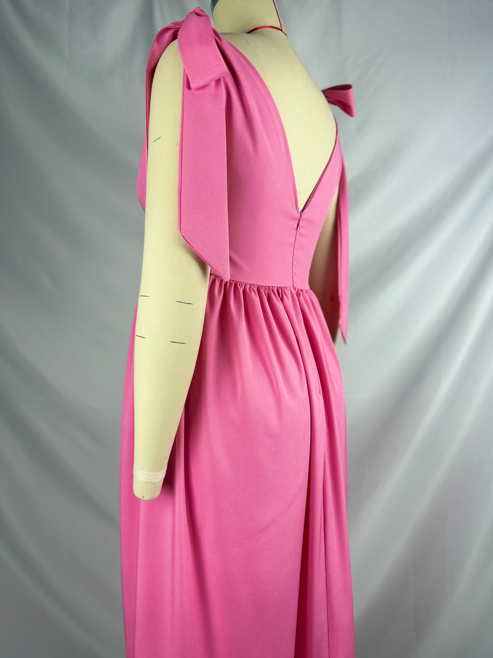 Momsmood Pink V neck Lace-up Open Back  Banquet Party Baby Shower Maternity Photoshoot Maxi Dress