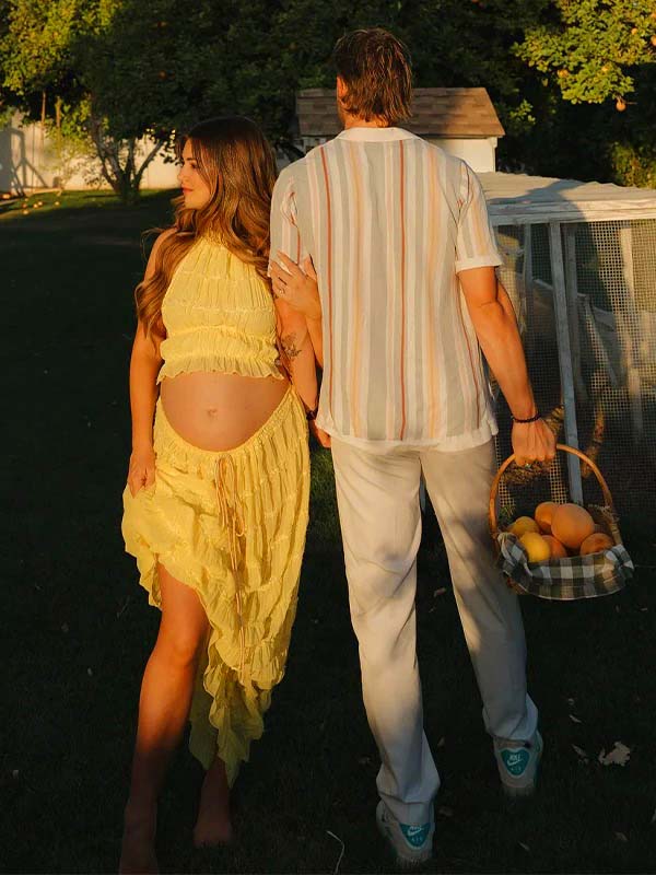 Yellow 2 Pieces Ruched Backless Ruffle Tie Photoshoot Maternity Maxi Dress