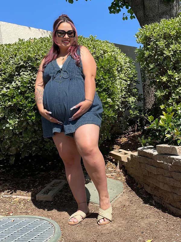 Momsmood Dark Blue Bow Pockets Draped Denim Daily Going Out Maternity Jumpsuit