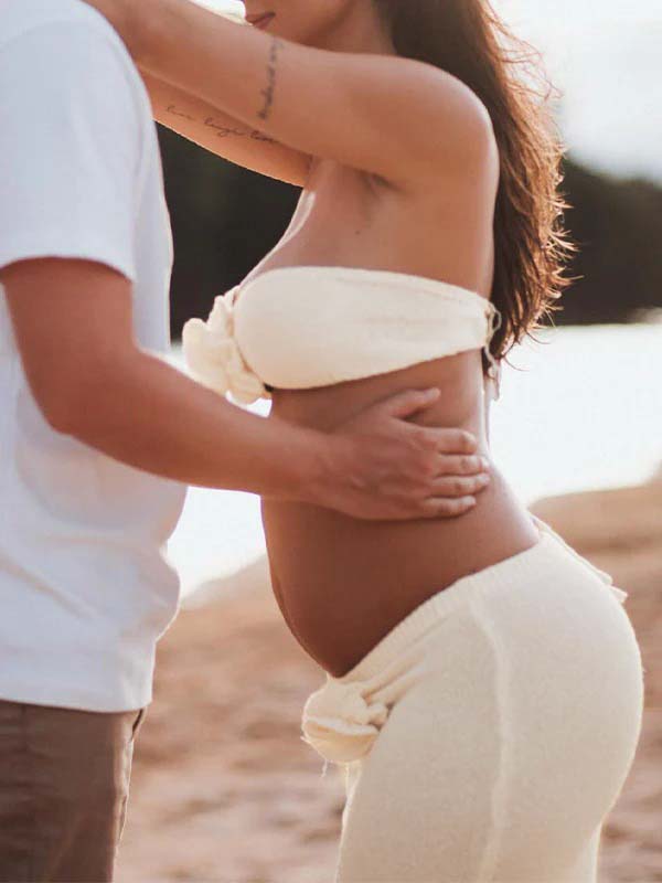 Beige 2-in-1 3D Flowers Knit Backless Photoshoot  Maternity Maxi Dress