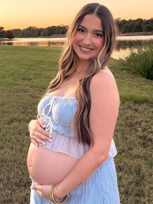 Momsmood Blue Falbala Two Piece Set Cami Ruffle Crop Top And Big Swing Maxi Dress