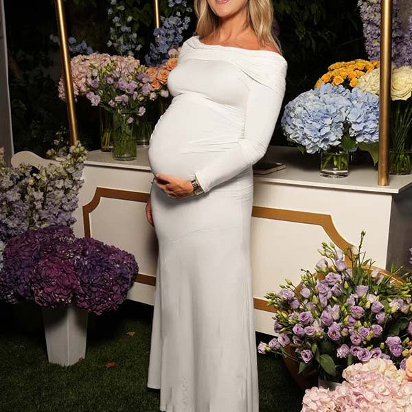 Momsmood White Off Shoulder Ruched Mermaid Maternity Maxi Dress