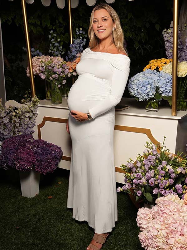 Momsmood White Off Shoulder Ruched Mermaid Maternity Maxi Dress