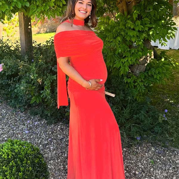 Momsmood Oblique Shoulder Ruched Maternity Photoshoot Maxi Dress