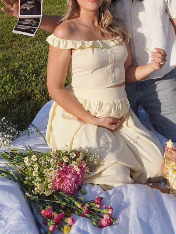 Momsmood 2-in-1 Ruffle Buttons Photoshoot Maternity Maxi Dress