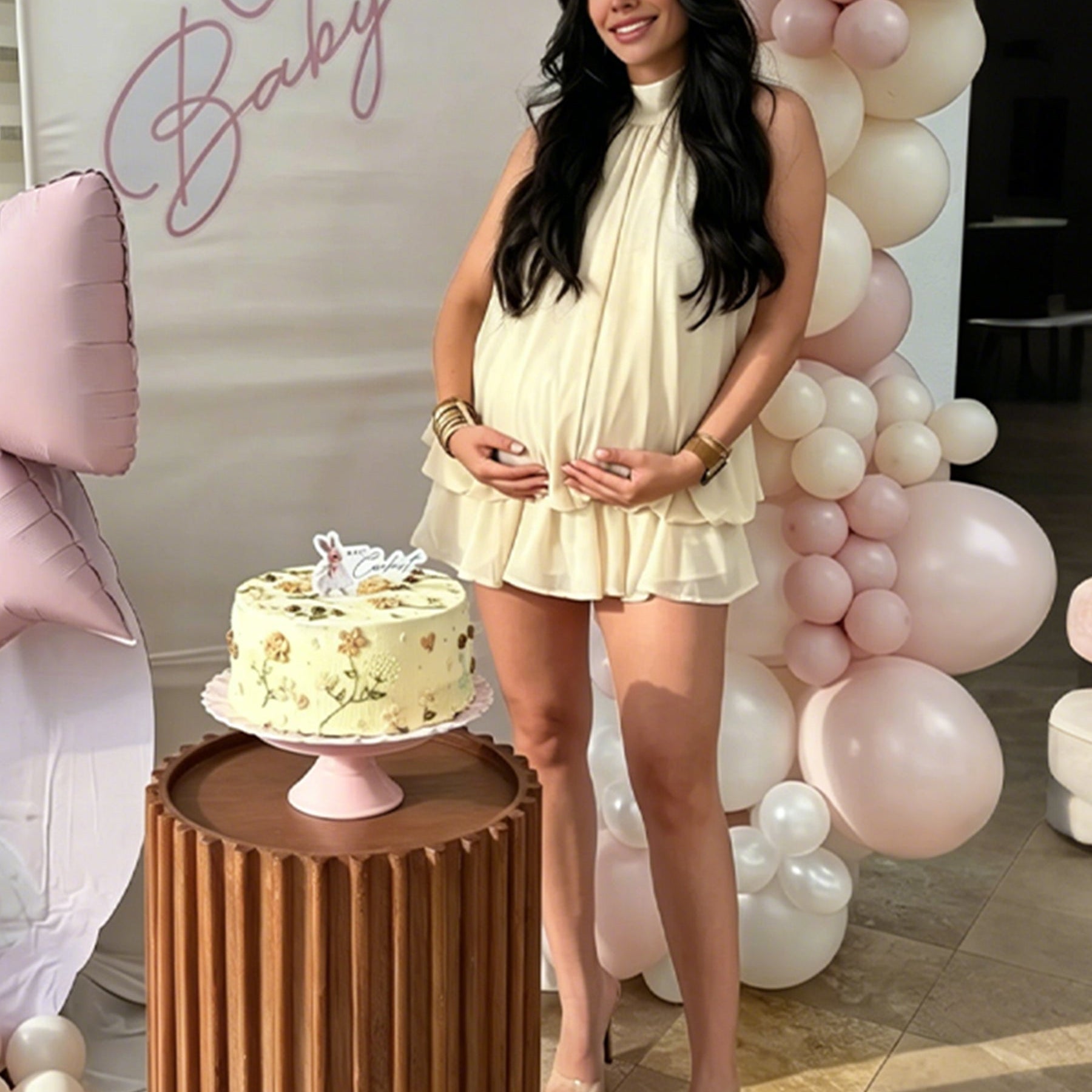Halter Neck Chiffon Lace-Up Peplum backless Maternity Mini Dress