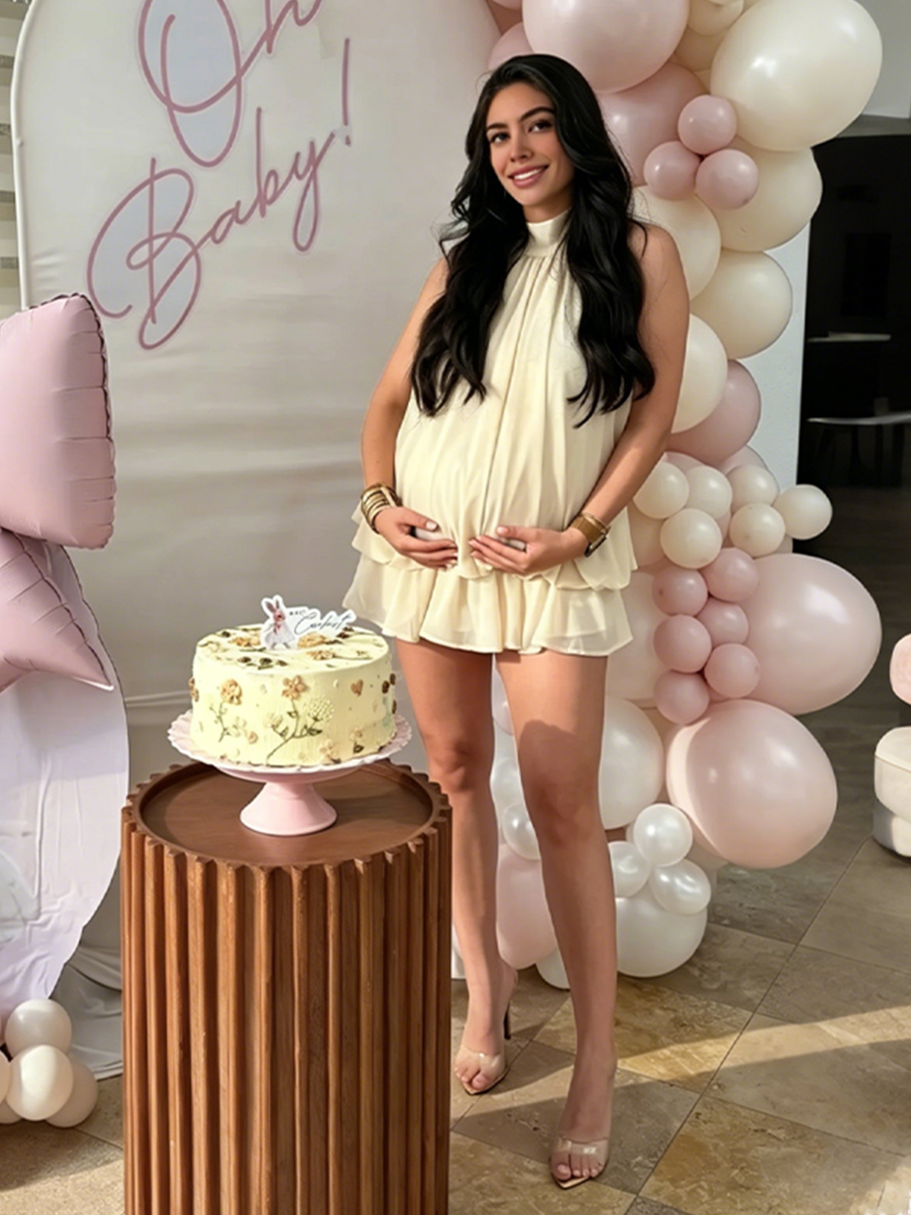 Halter Neck Chiffon Lace-Up Peplum backless Maternity Mini Dress