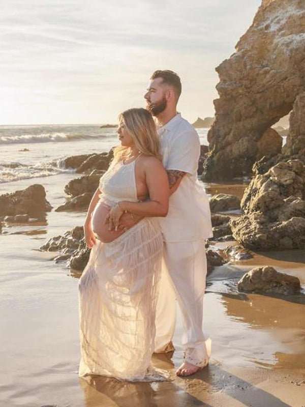 beach maternity dress Piper fitted lace Momyknows Smocked Bow Tie Side