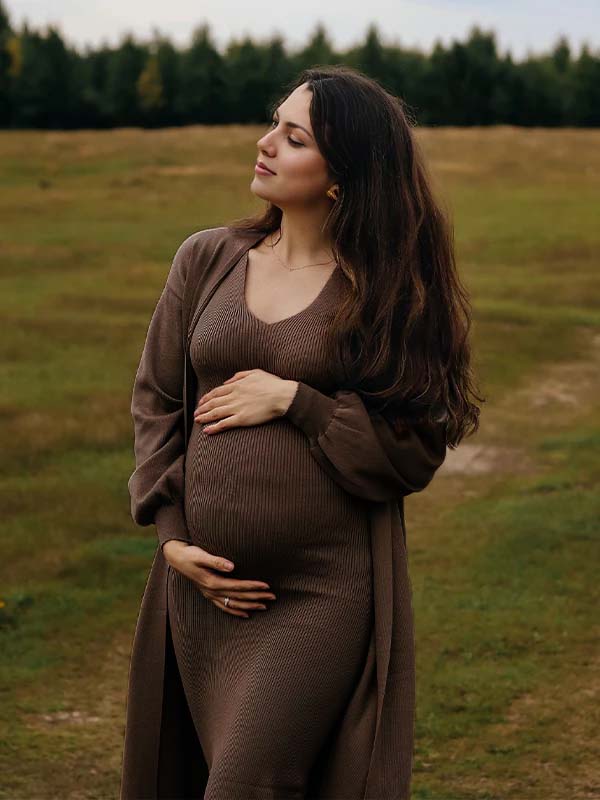 Momsmood Dark Brown 2 Pieces Knit Baby Shower Maternity Maxi Sweater Dress