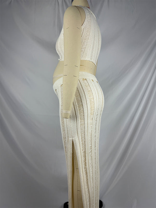 Momsmood 2-in-1 Knit Side Slit Sheer Beach Vacation Maternity Maxi Dress
