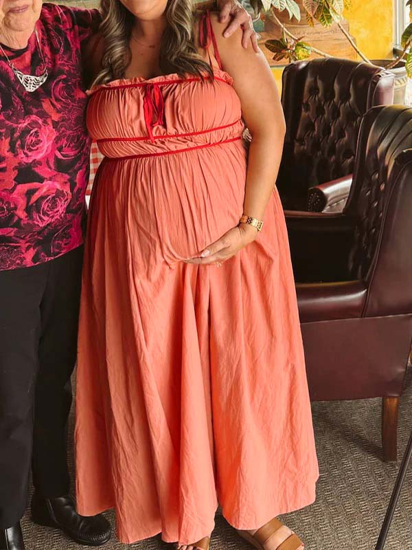 Momsmood Red Lace-up Spaghetti Strap Ruched Daily Going out Baby Shower Maternity Photoshoot Maxi Dress