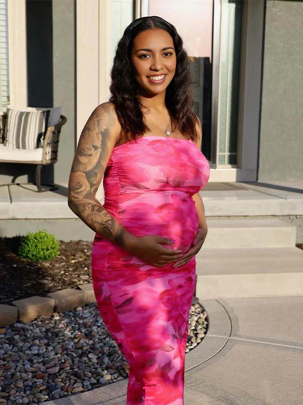 Momsmood Floral Side Slit Bandeau Tube Bodycon Baby Shower Maternity Maxi Dress