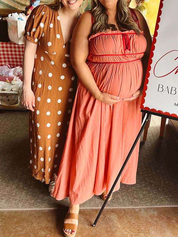 Momsmood Red Lace-up Spaghetti Strap Ruched Daily Going out Baby Shower Maternity Photoshoot Maxi Dress