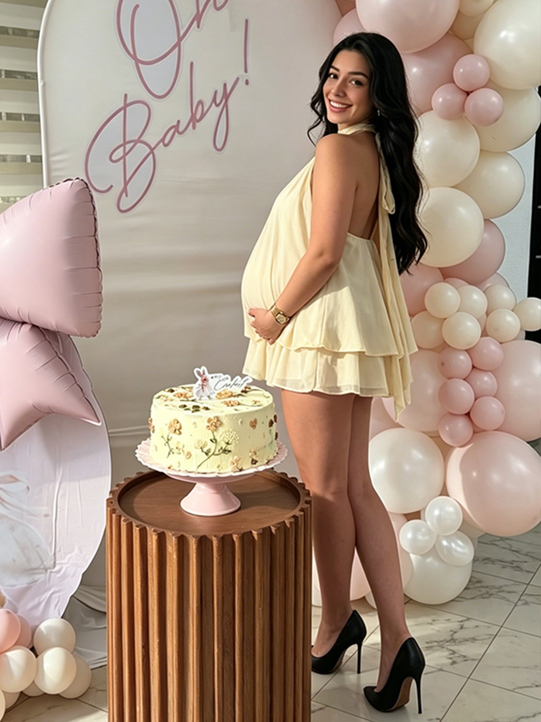 Halter Neck Chiffon Lace-Up Peplum backless Maternity Mini Dress