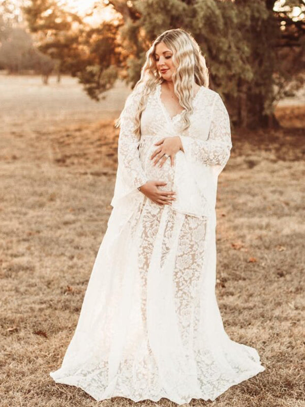 Momsmood Boho Lace Summer Maternity Dress Perfect for Outdoor Photoshoots