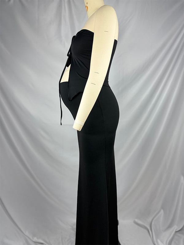 Momsmood 2-in-1 Tie Slit Mermaid Photoshoot Maternity Maxi Dress