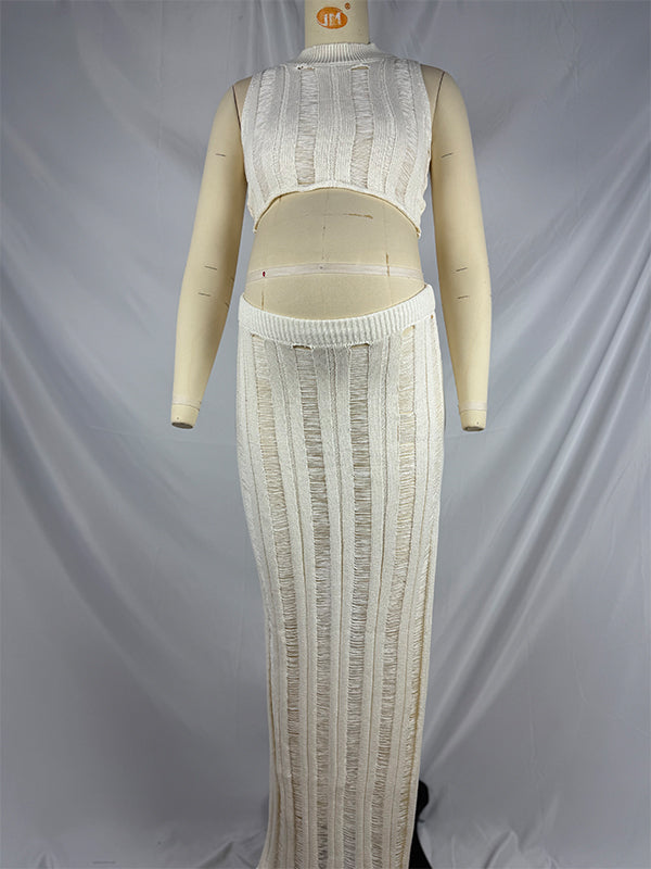 Momsmood 2-in-1 Knit Side Slit Sheer Beach Vacation Maternity Maxi Dress