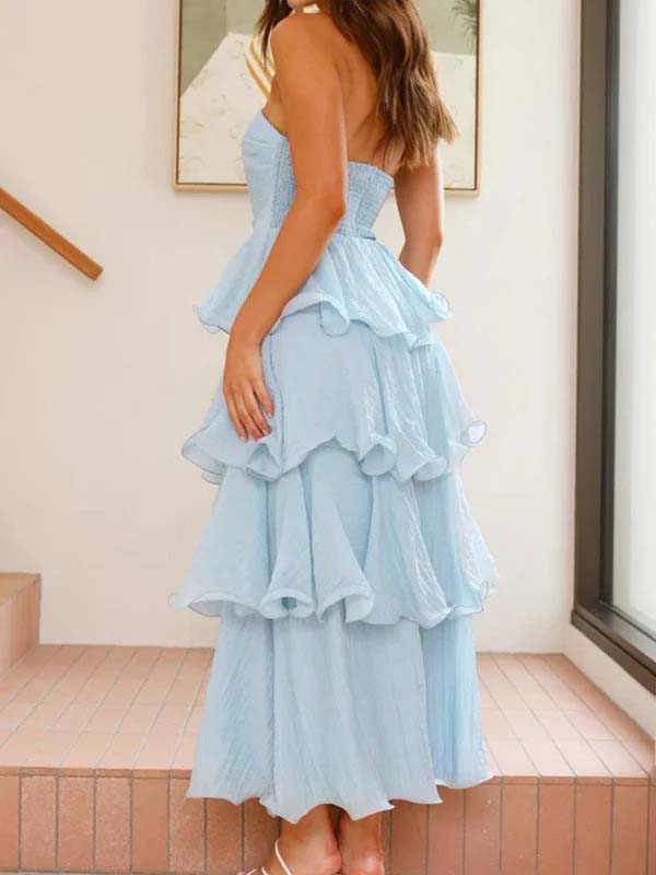 Momsmood Bandeau Ruffle Tiered A-line Sweet Maternity Baby Shower Maxi Dress