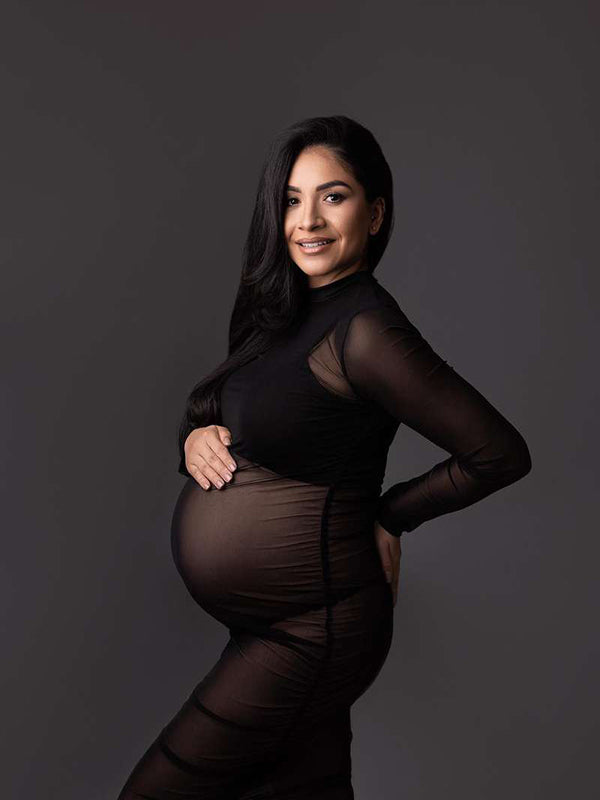 Momsmood Black Tulle Pregnancy Dress Grenadine Sheer Maternity Photoshoot Dress