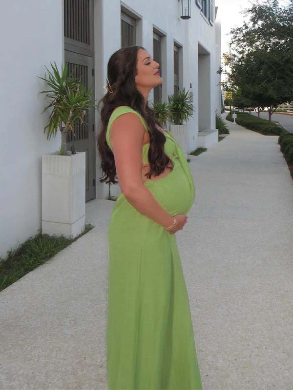 Green Cut Out Backless Wide Leg Vacation Maternity Jumpsuit Outfit