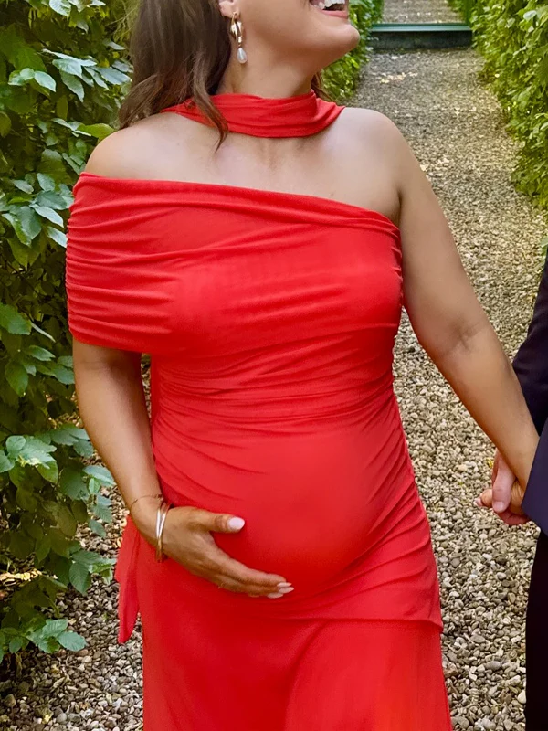 Momsmood Oblique Shoulder Ruched Maternity Photoshoot Maxi Dress