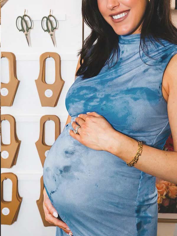 Momsmood Blue Ruffle Grenadine Flowers Bodycon Elegant Maternity Photoshoot Baby Shower Maxi Dress
