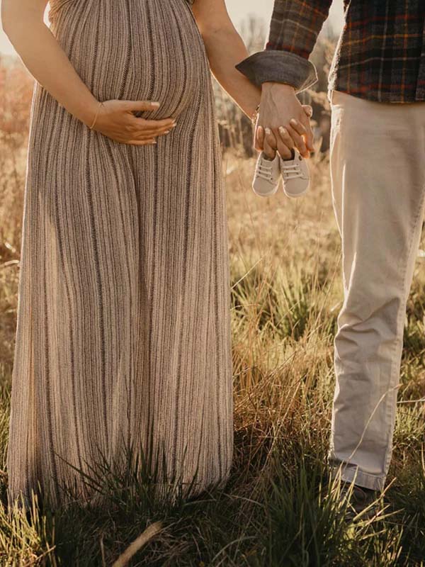 Beige Boho Halter Neck Lace-Up Backless Maternity Maxi Dress