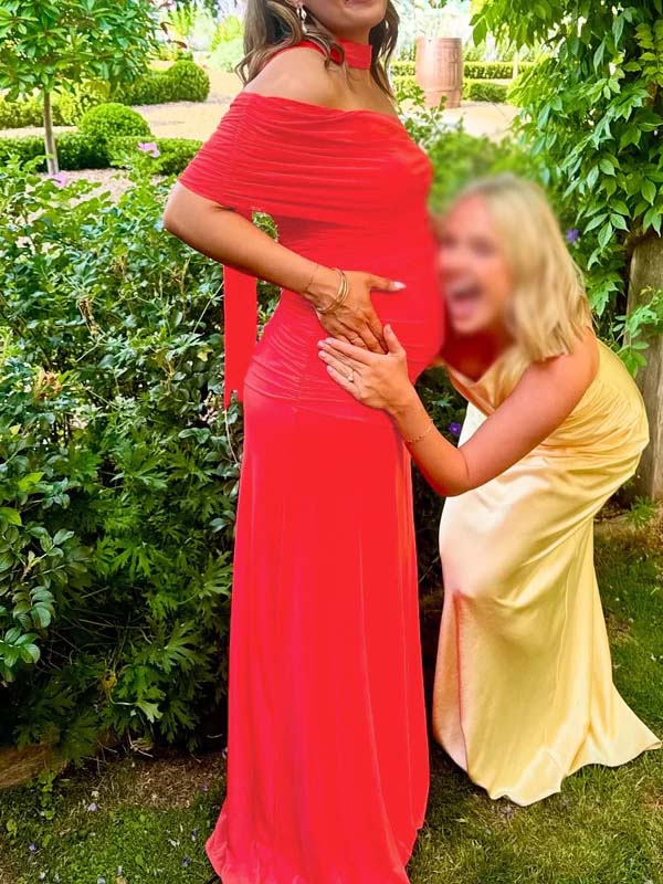 Momsmood Oblique Shoulder Ruched Maternity Photoshoot Maxi Dress