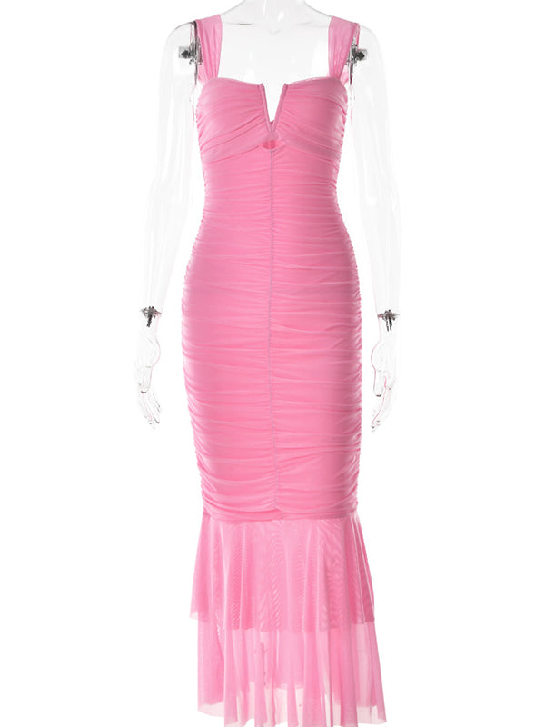 Momsmood Sage Condole Belt Ruched Bodycon Cut Out Mermaid Sleeveless Babyshower Maternity Maxi Dress