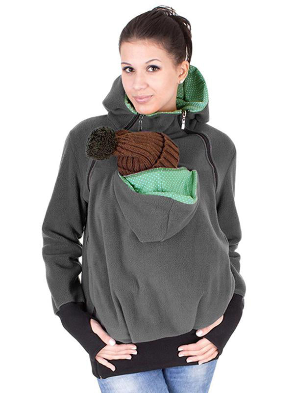 Momsmood Polka Dot Multifunction Breast-feeding Kangaroo Casual Pregnant Maternity Hooded Sweatshirt