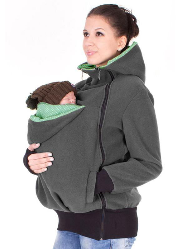Momsmood Polka Dot Multifunction Breast-feeding Kangaroo Casual Pregnant Maternity Hooded Sweatshirt