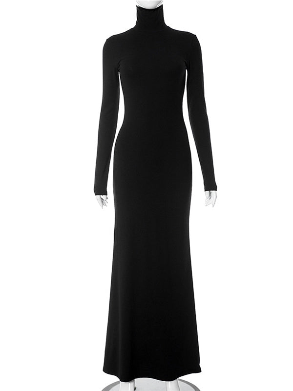 Momsmood Solid Color High Neck Bodycon Mermaid Photoshoot Maternity Maxi Dress