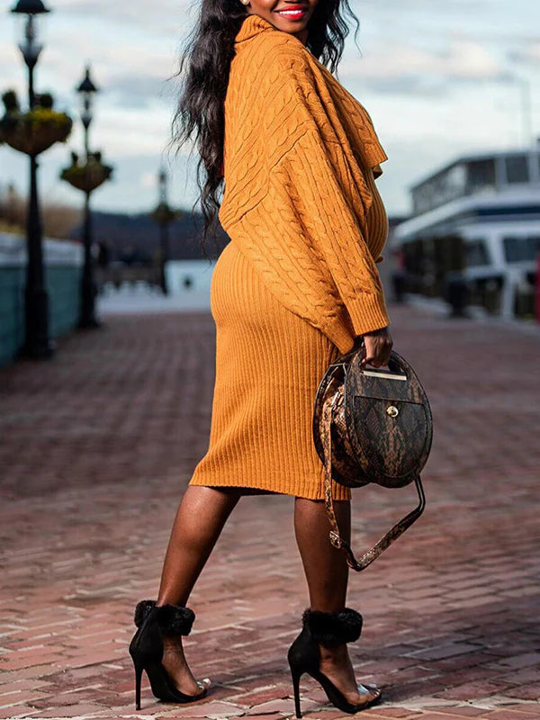 Momsmood Solid Color Knitting 2-in-1 Bodycon Baby Shower Maternity Sweater Midi Dress