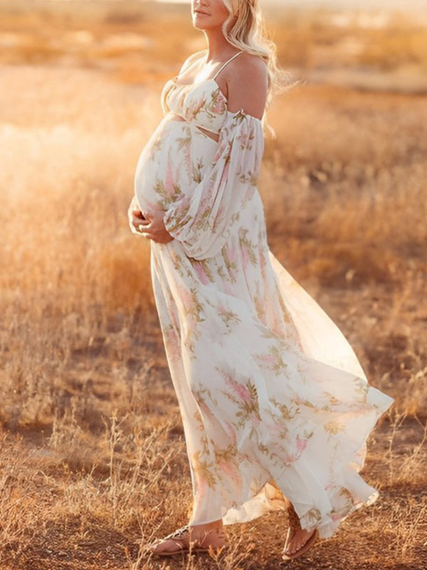 Momsmood White spaghetti strap Boho Maternity Photoshoot Dress