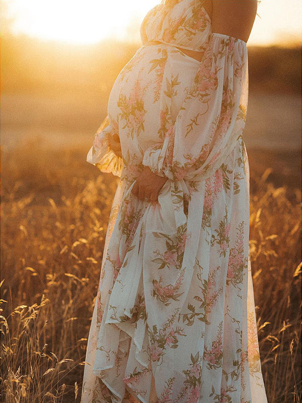 Momsmood White spaghetti strap Boho Maternity Photoshoot Dress