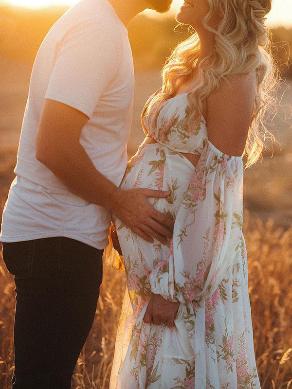 Momsmood White spaghetti strap Boho Maternity Photoshoot Dress