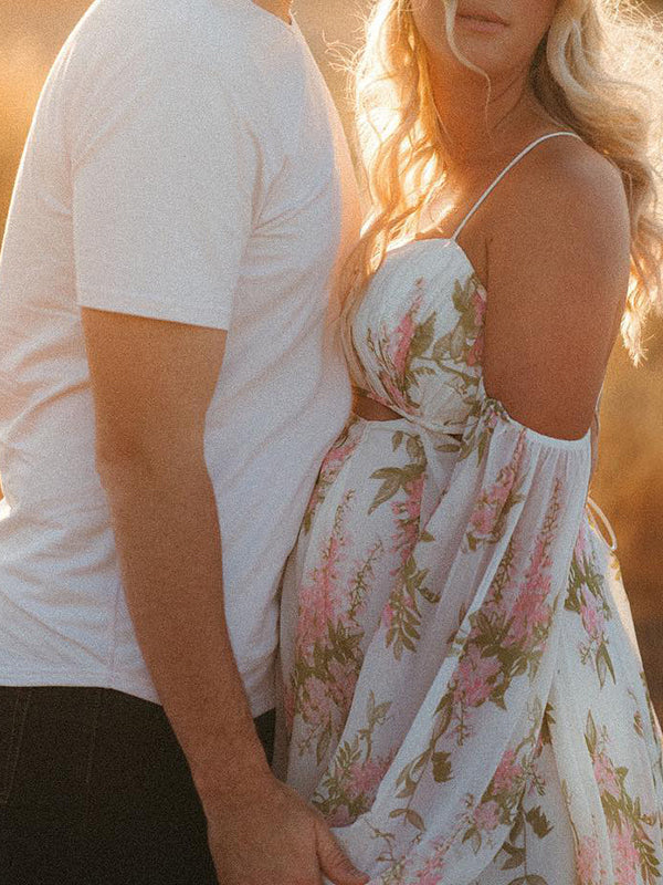 Momsmood White spaghetti strap Boho Maternity Photoshoot Dress