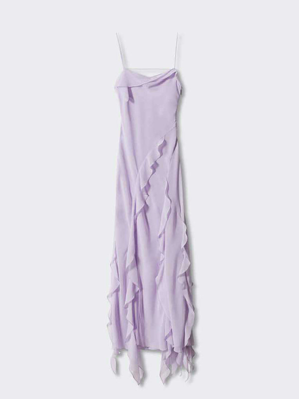 Momsmood Purple Ruffle Side Slit Falbala Cami Backless Elegant Vacation Evening Gown Maternity Photoshoot Baby Shower Maxi Dress