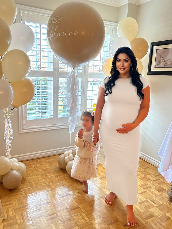 Momsmood Solid Color Round Neck Short Sleeve Bodycon Chic Basic Going Out Daily Maternity Baby Shower Maxi Dress