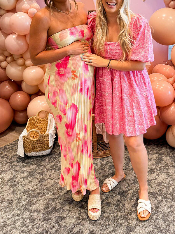 Momsmood Pleated Bandeau Backless Back Bowknot Tie Back Tie Dye Party Bodycon Mermaid Babyshower Maternity Maxi Dress
