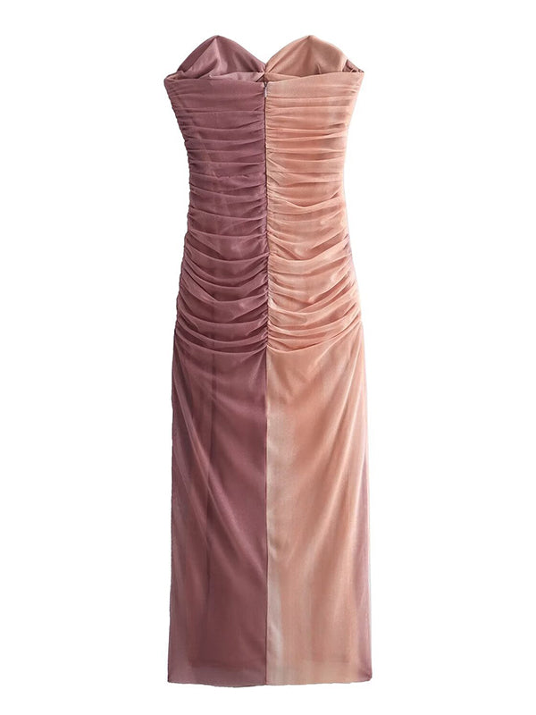 Momsmood Tie Dye Mesh Ruched Bandeau Strapless Bodycon Chic Gender Reveal Party Maternity Photoshoot Baby Shower Maxi Dress