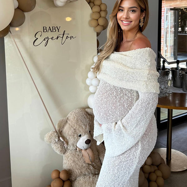 Momsmood Solid Color Off Shoulder Knitwear Bodycon Beach Vacation Dress Baby Shower Maternity Maxi Dress