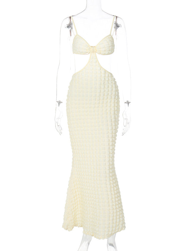 Momsmood Beige Cut Out Solid Color Mermaid Bodycon Vacation Photoshoot Babyshower Maternity Maxi Dress