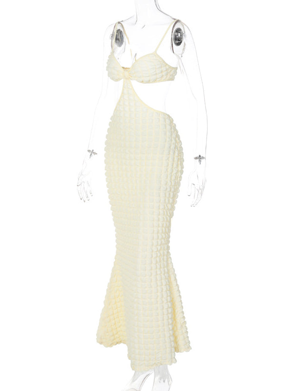 Momsmood Beige Cut Out Solid Color Mermaid Bodycon Vacation Photoshoot Babyshower Maternity Maxi Dress