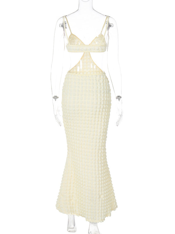 Momsmood Beige Cut Out Solid Color Mermaid Bodycon Vacation Photoshoot Babyshower Maternity Maxi Dress